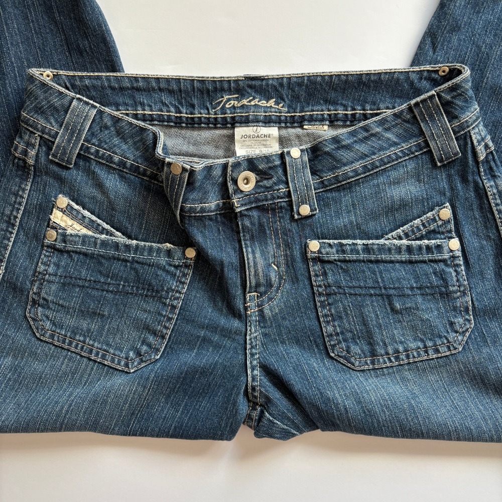 Y2K Jordache Womens Dark Wash Stretch Denim Capri Jeans Size 9/10 Cuffed Pockets